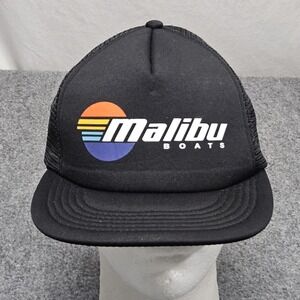 Malibu Boats Trucker Hat Black Mesh Snapback District Foam Front Retro Graphic